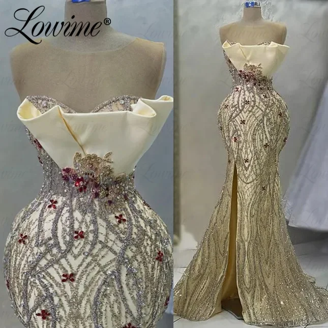 

Light Champagne Formal Dress Women Evening Gowns 2023 Crystals Arabic Custom Made Engagement Party Dress Long Prom Dresses Robes