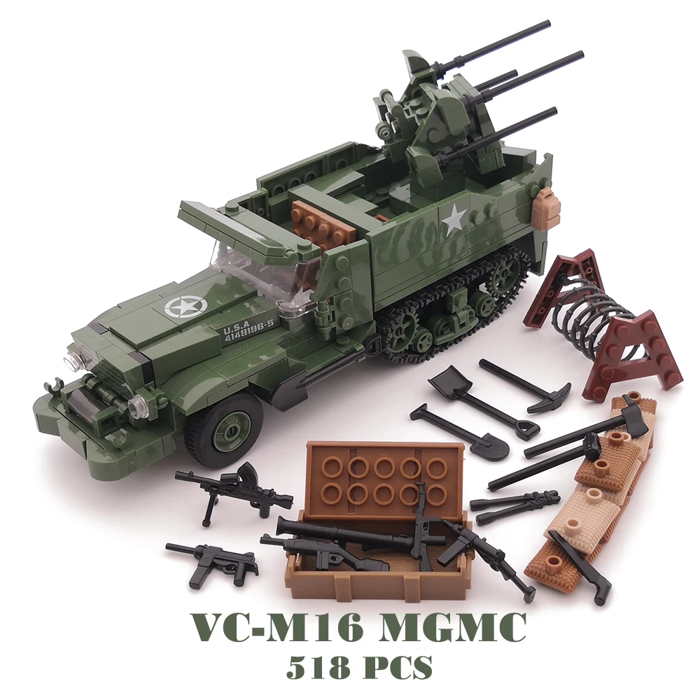 

M16 US Army Half Track WW2 Military Vehicle Tank Panzer Weapon Mini Soldier Figure Model Building Block Brick Children Toys gift