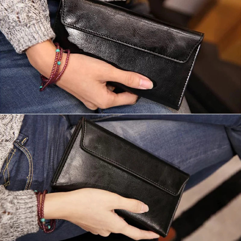 Ellovado Genuine Leather Wallet Woman Solid Color Flap Clutch Bag With Detachable Card Holder Minimalist Retro Soft Phone Purse