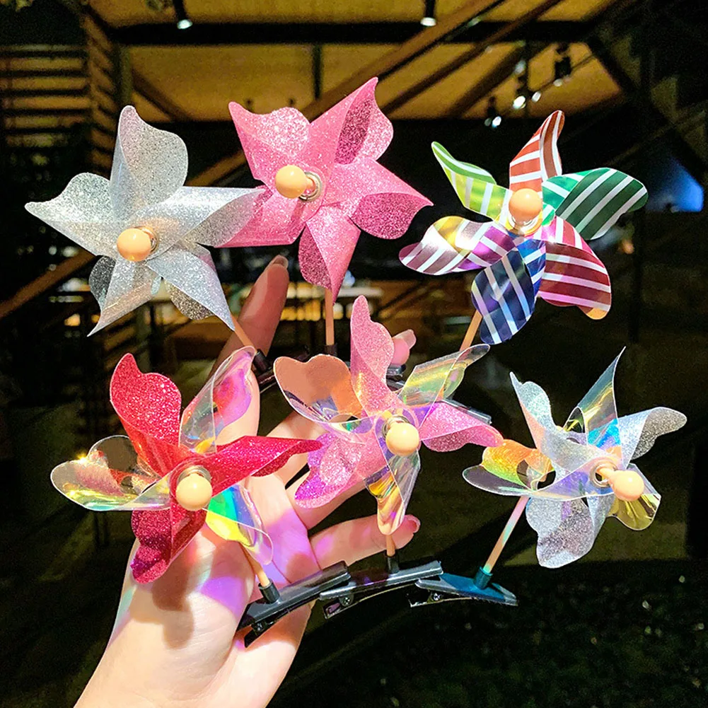 

10cm 2PCS Cute Windmill Mini Side Hair Clips Child Girl Colorful Rainbow Duckbill Hairpins Barrette Headwear Birthday Party Gift