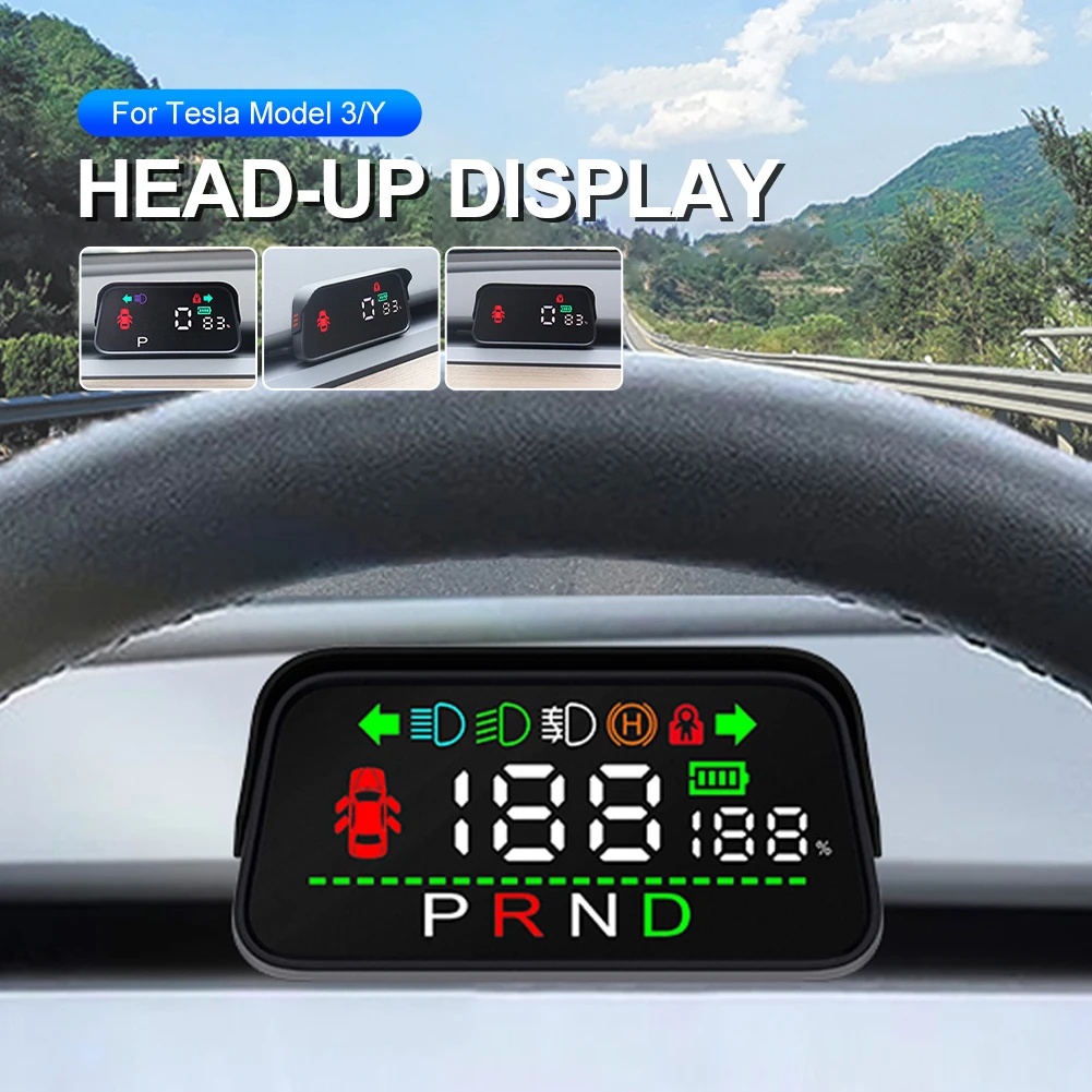 

For Tesla Model 3 Model Y Car HUD Mini Head Up Display Air Outlet Mount Speedometer Turn Signal Shift Gear Hi/Lo Beam Indicator