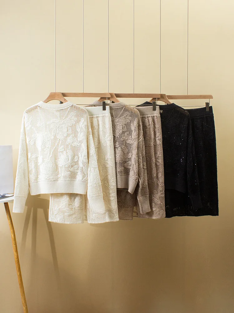 Женский комплект новинка 2024 осенне-зимний повседневный пуловер из 100% кашемира с