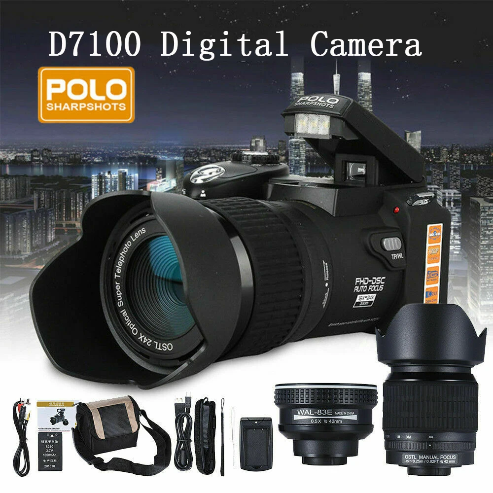 

D7100 POLO Camaras 2023 HD 33MP 3" LCD 24X ZOOM LED Digital DSLR Camera Photo Camcorder Camera Profissional Camera