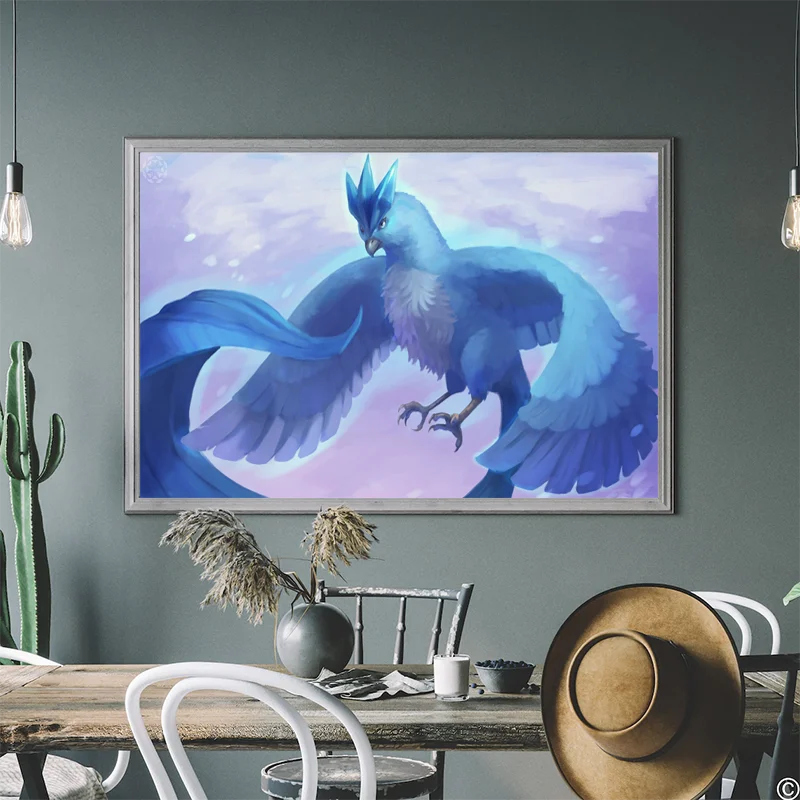 

Blue Big Bird Articuno Pokemon Art Canvas Painting Vintage Wall Art Posters Print Mural for Modern Living Room Decor Cuadros