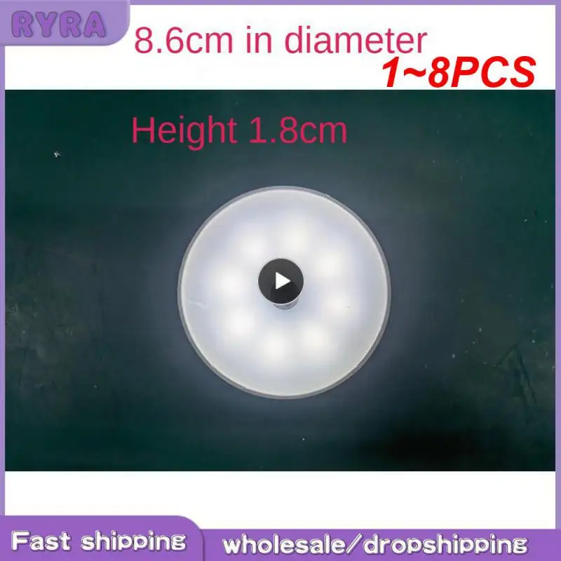 

1 ~ 8 шт. перезаряжаемые круглые ночные светильники с датчиком движения под шкафом, лампа для шкафа, украшение для кухни и спальни