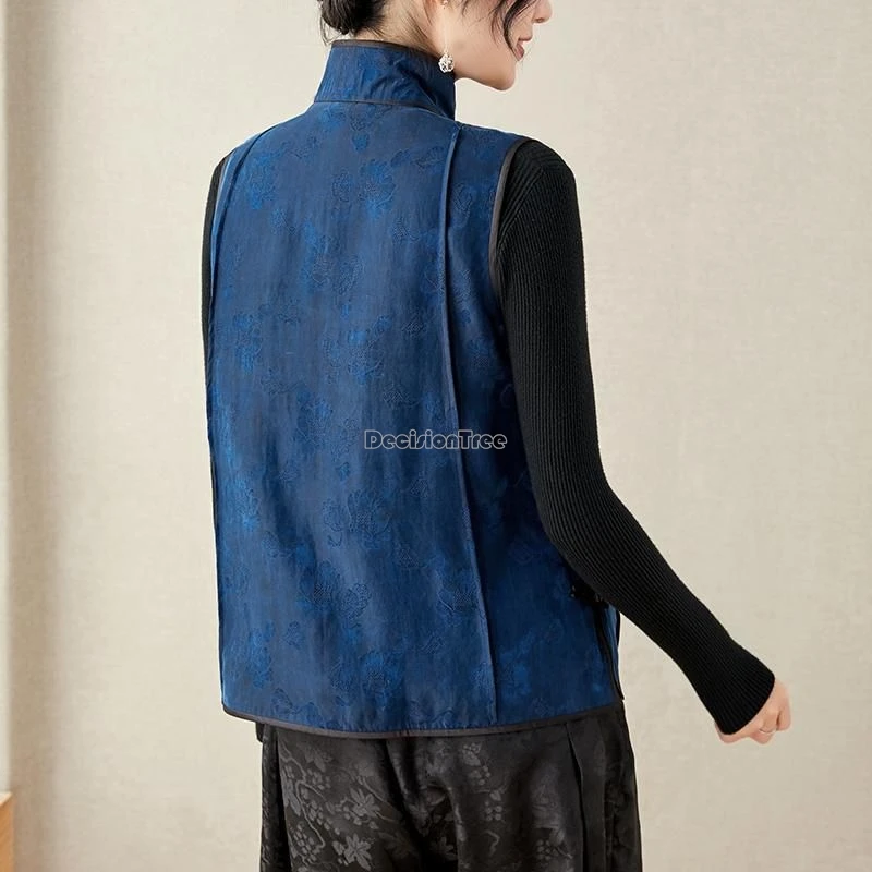 2024 новый китайский мягкий жилет без рукавов в стиле ретро с воротником-стойкой