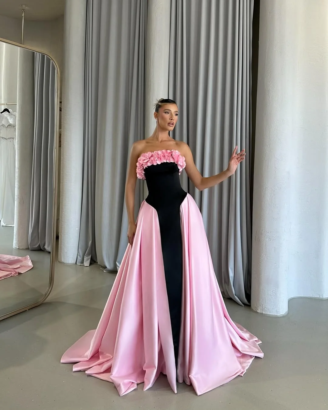 Haute Couture 2-цветное платье макси для выпускного вечера с оборками и цветочным