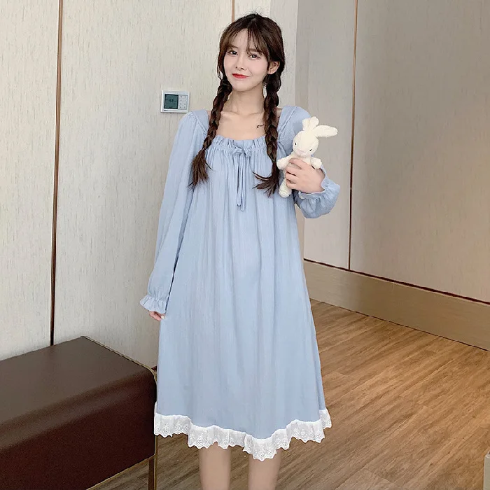 Autumn and Winter New Women's Nightdress Long-sleeved Sweet and Cute Home Service Sexy Nightwear Sleep Tops Sleepwear Women