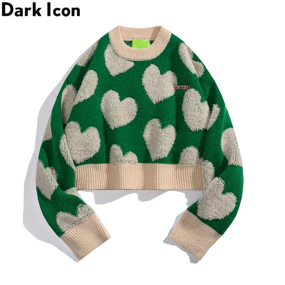 

Dark Icon Heart Cropped Sweater Women Pullover Oversized Girl's Sweater Short Design Knitwear Clothing