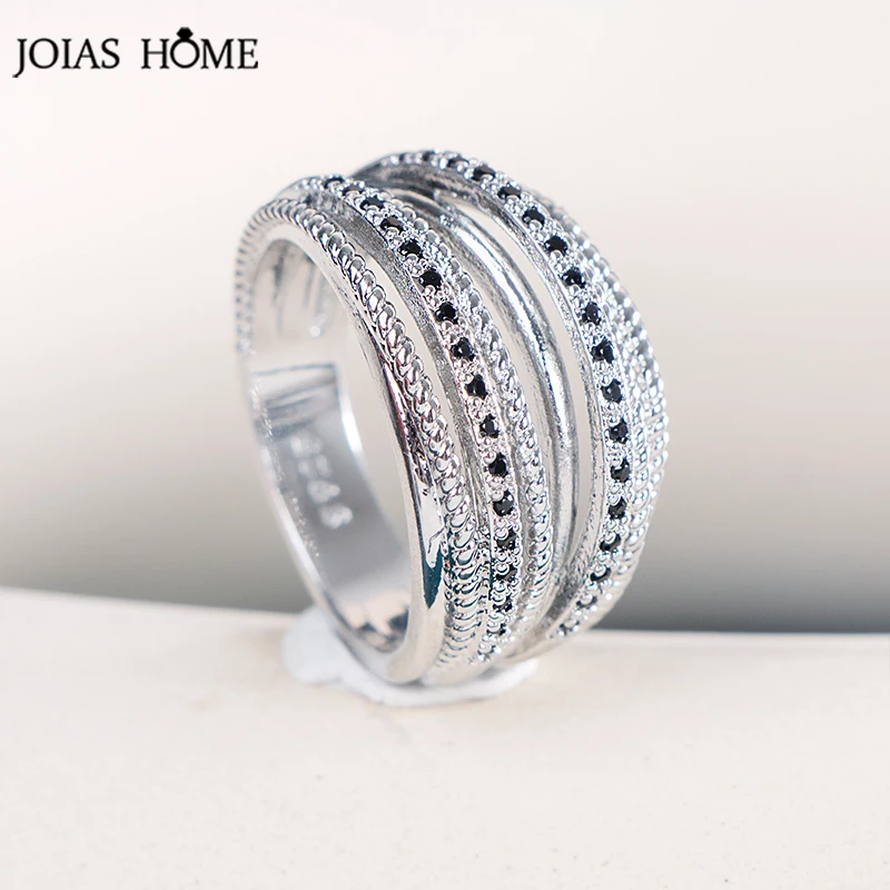 

JoiasHome модные серебряные ювелирные изделия 925 пробы с вырезами кольцо для женщин Полный Бриллиант Черный Белый циркон крест дизайн женский п...