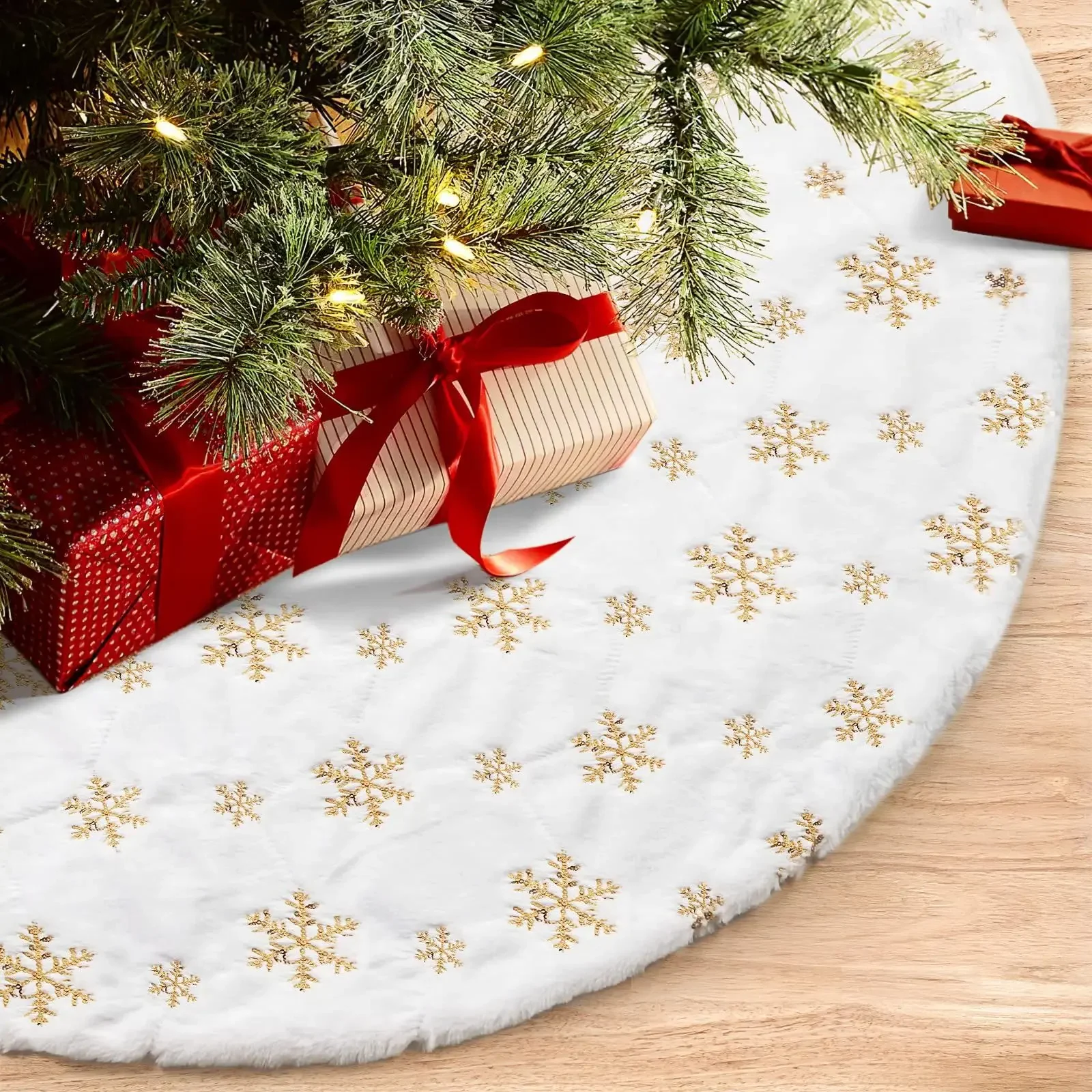 

1pc Christmas Tree Skirt White Tree Skirt Small Snowy White Plush Velvet Christmas Tree Skirt Holiday Party Decoration