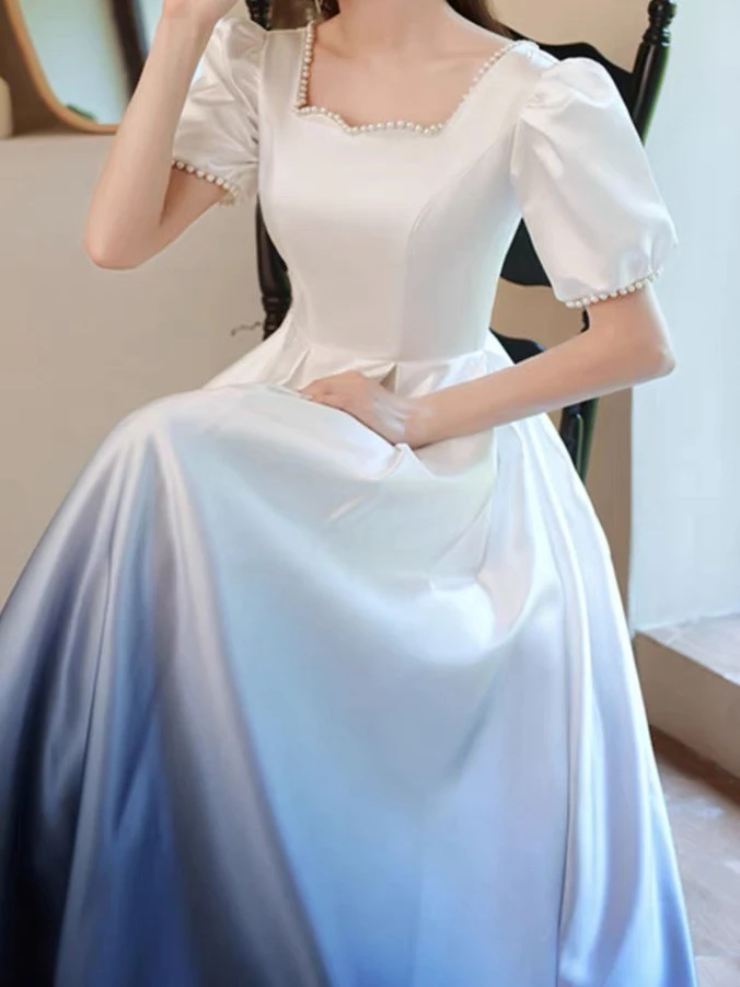  Богиня синий и белый градиент цвета показ подиума хора свадебное платье