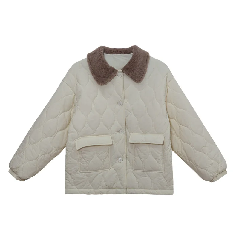 Lamb's Wool Collar Down Cotton Jacket Female Design Sense of Winter New Japanese Loose Casual Warm Cotton Coat Jacket
