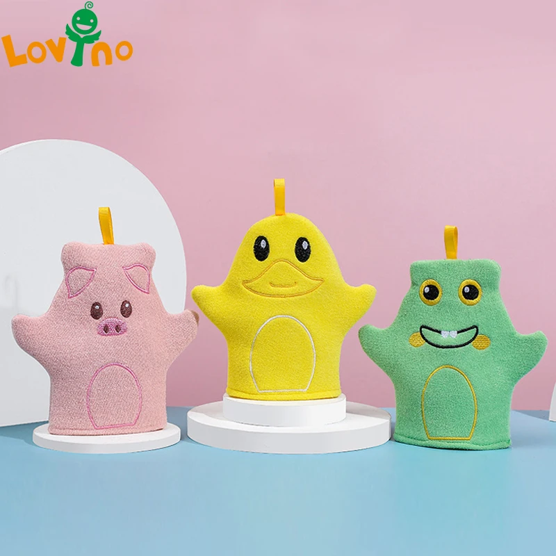 

Baby Bath Brushes Children Cleaning Towel Brush Cute Cartoon Hangable Bath Towel Baby Bath Accessories Soft Baby Bathing Glove