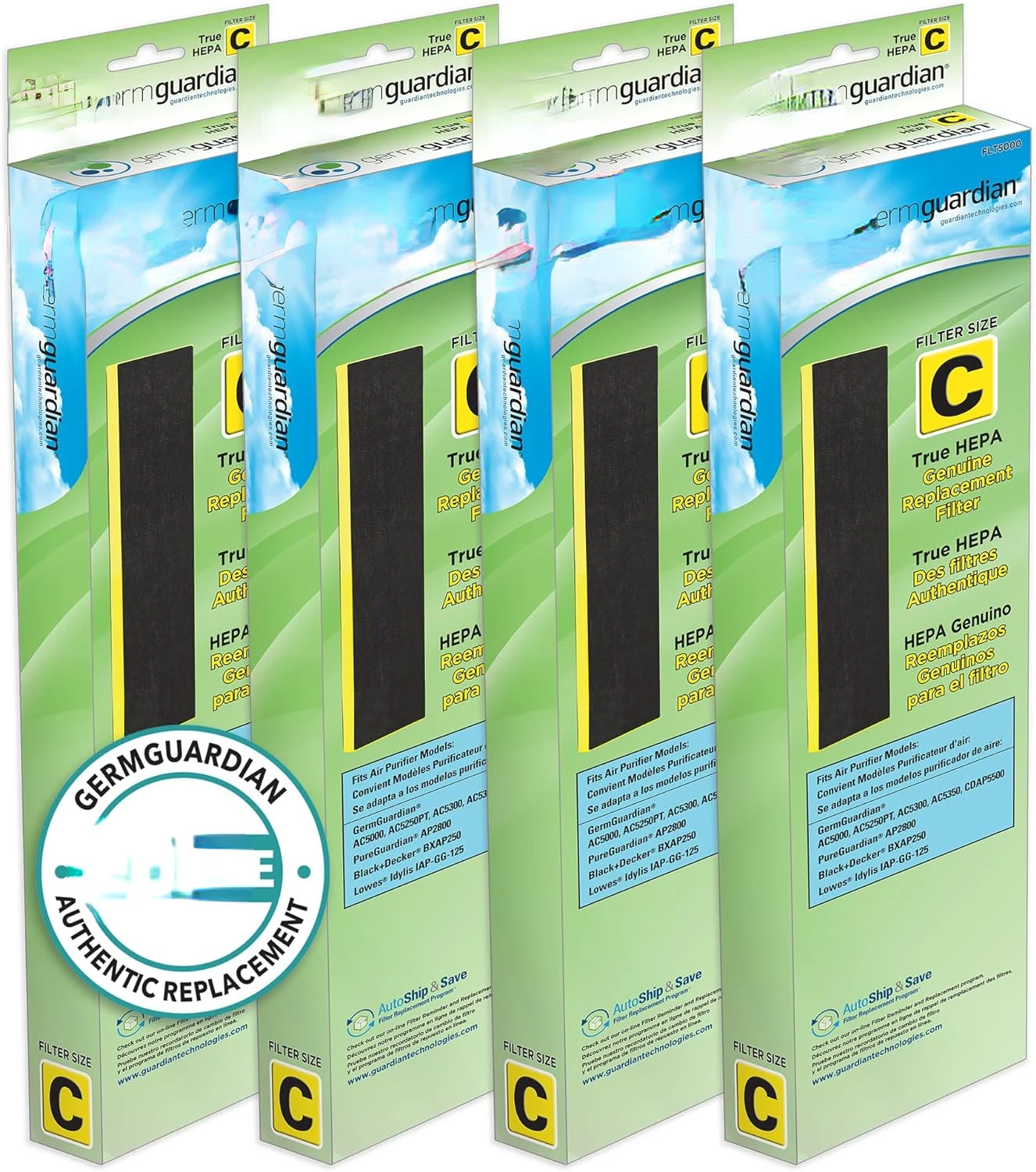 

Guardian Filter C HEPA Pure Genuine Air Purifier Replacement Filter, Removes 99.97% of Pollutants for AC5000 Series, 4-Pack, Bla