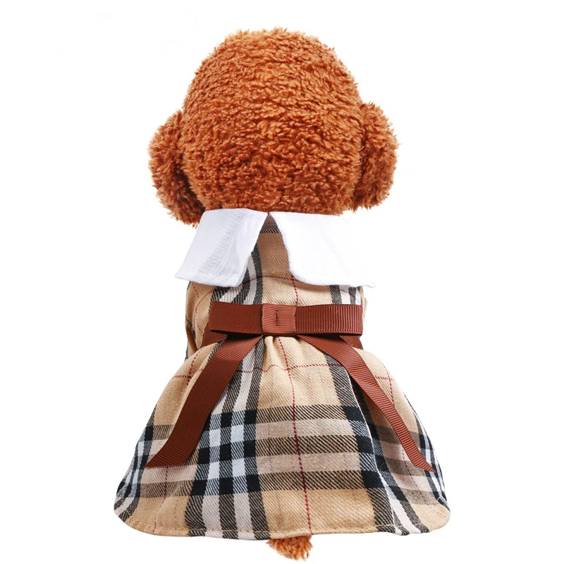 

Puppy Dress Girl Spring and Summer Brown Bow Two Legs Plaid Dog Dress Schnauzer Teddy Chihuahua Outdoor Princess Puppy Clothes