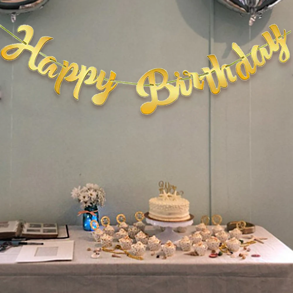 

Gold Silver Blue Happy Birthday Banner Bunting Paper Birthday Party Hanging Garland Banner Boys Girls Baby Shower Decoration