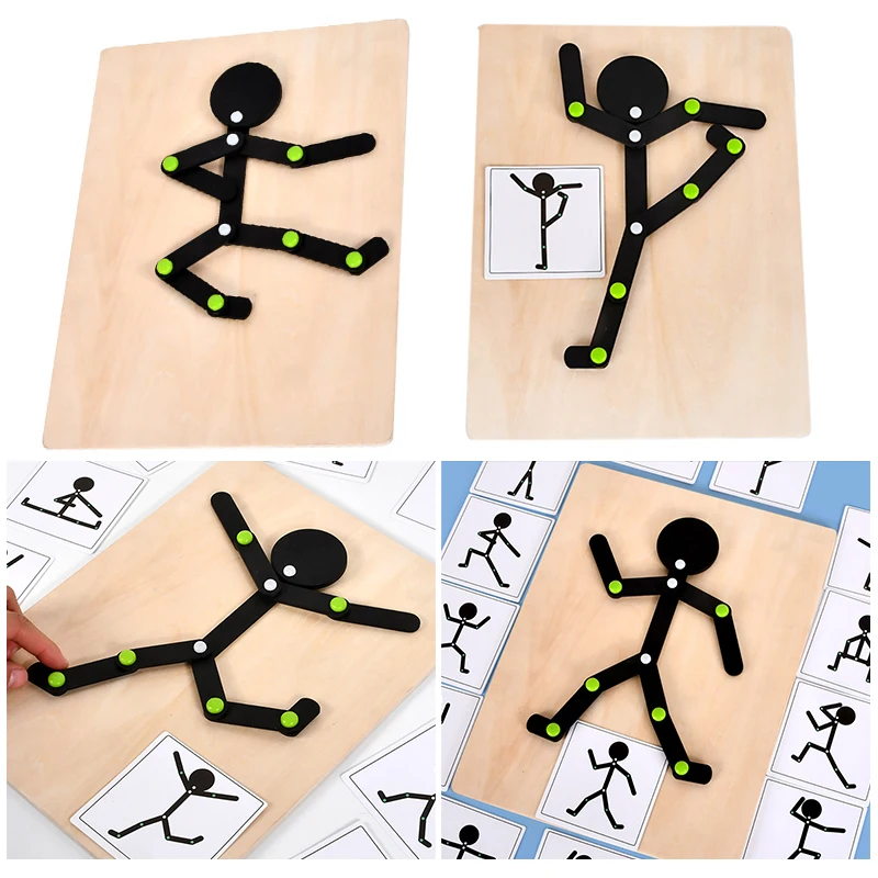 

Wooden Learning Action Toy Eco-Friendly Montessori Sporty Pose Games Safe Cognitive Puzzles Toy Durable for Children Party Gifts