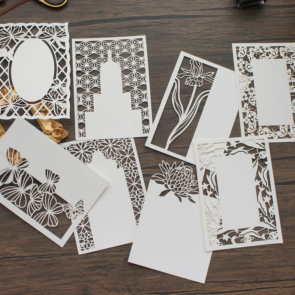 

6 Sheet White Hollow Window Butterfly Bird Paper Design Gift Tag Gift Decoration Scrapbooking DIY Background