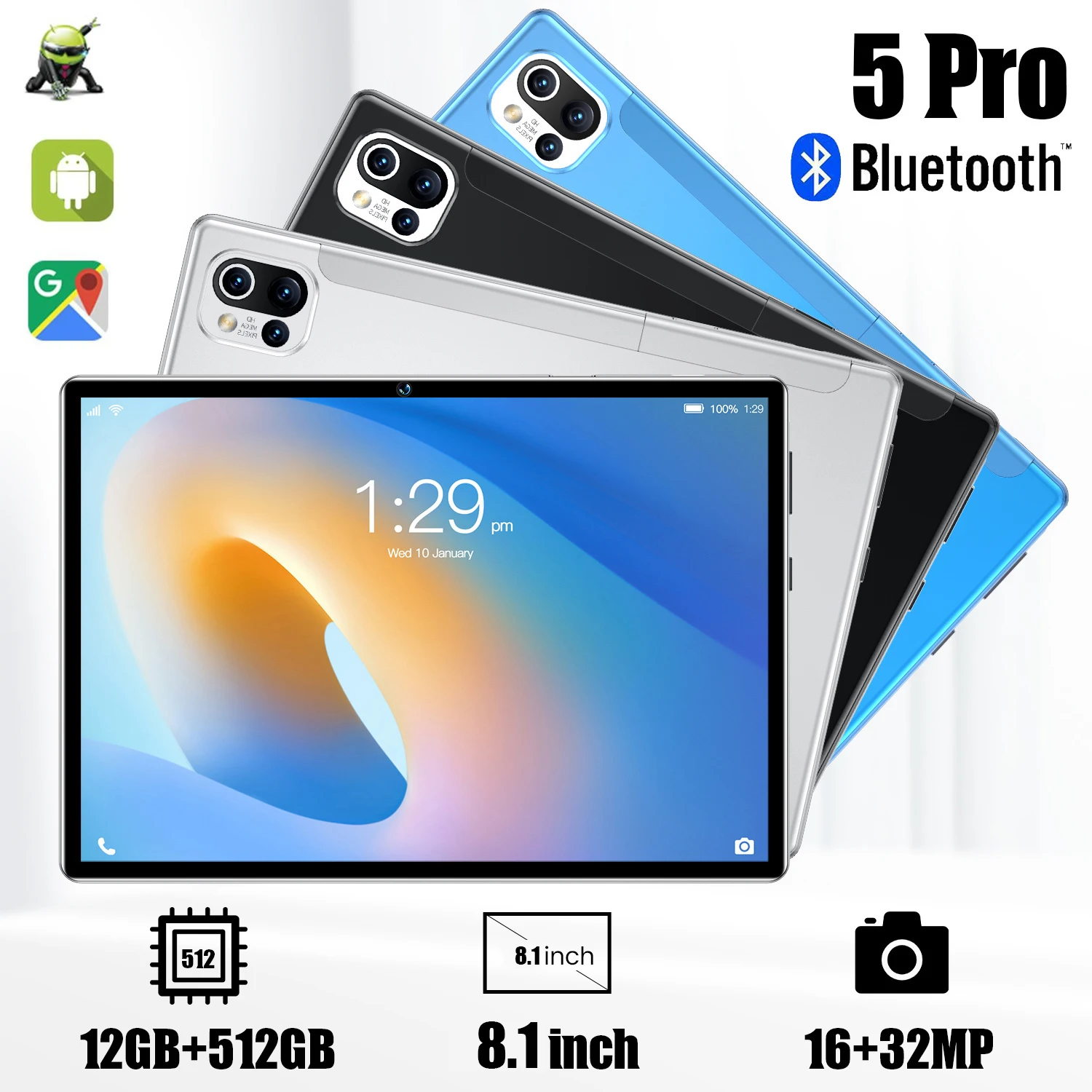 Global Version 5 Pro Android Tablet PC 8000mAh 12GB RAM 512GB ROM 16+32MP Camera 10 Core WIFI Netbook 8.1 Inch Laptop mini Pad |