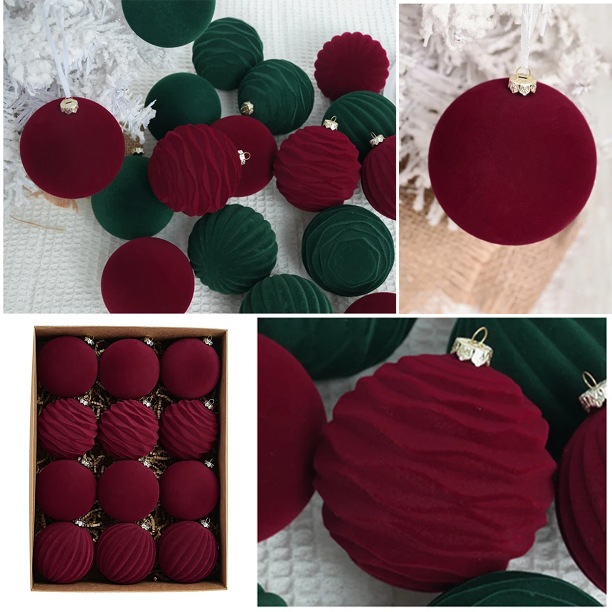12 шт. рождественские шары 8 см бархатные с орнаментом для рождественской елки