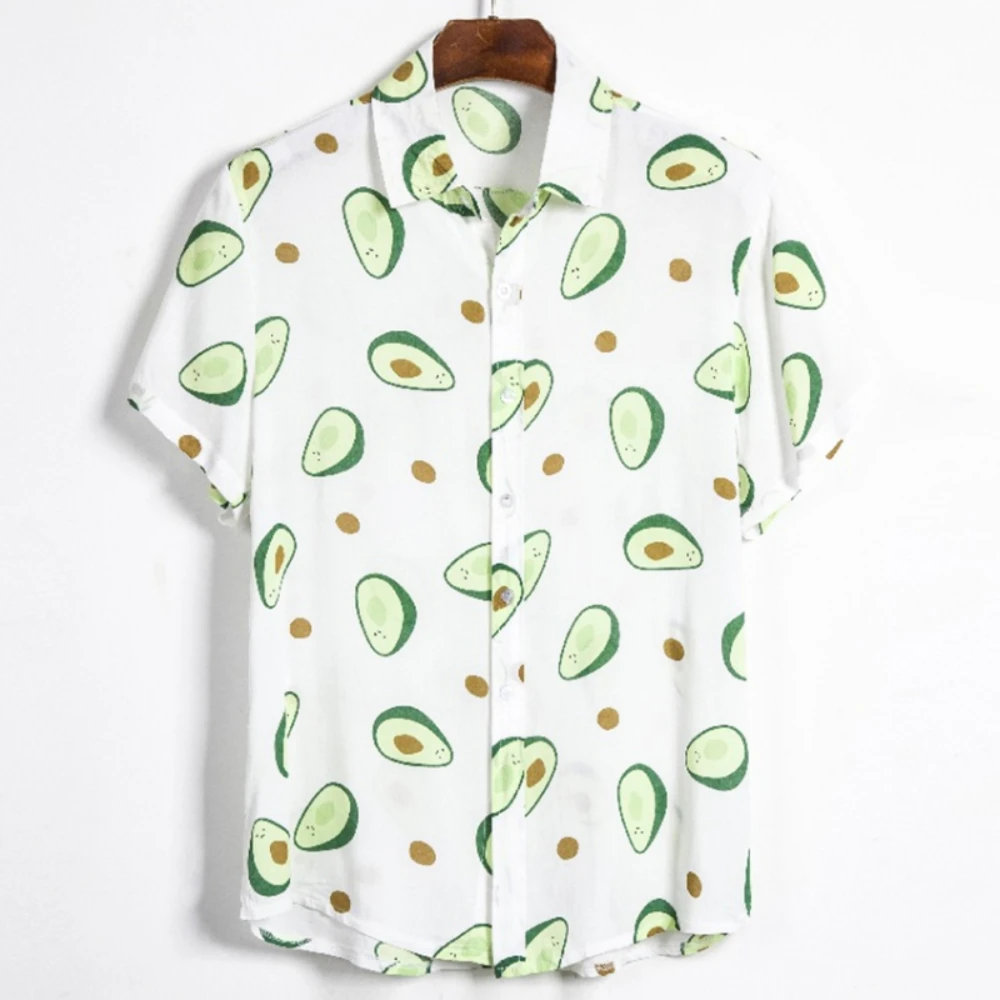 

Summer Avocado Print Breathable Hawaiian Shirt Men Plus Size High Quality Fluorescent Casual Summer Clothes Masculina