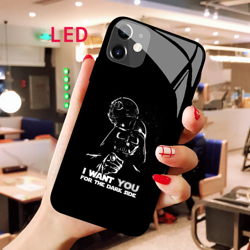 

Darth Vader Star Wars Luminous Tempered Glass phone case For Apple iphone 12 11 Pro Max XS mini Cool Protect LED Backlight cover