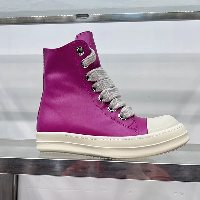 Dekherw Owens Boots Jumbo Lace Up Main Line Thick Sole Pink Fashion Designer Sneakers Leather Men Women High Top Casual Shoes