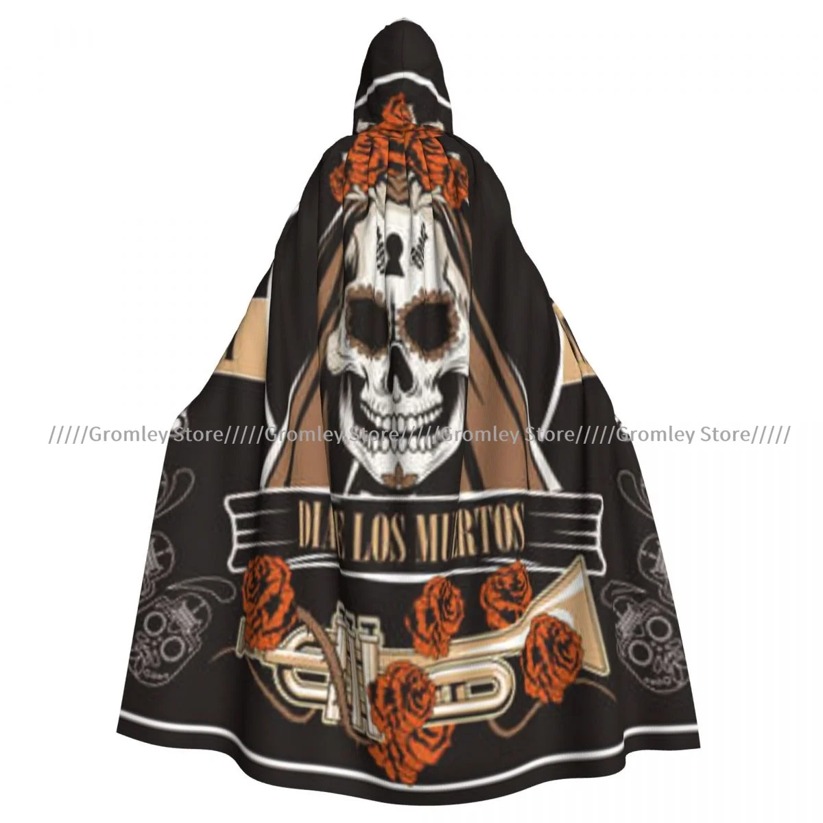 Унисекс накидка на Хэллоуин День мертвых с женским черепом и трубой капюшоном
