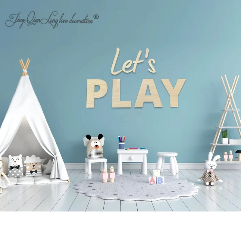 Let's PLAY Sign | Wall Lettering  Wooden Nursery Sign Nursery Playroom Decor Wall Art  Bedroom Decor  Acrylic Playroom Sign