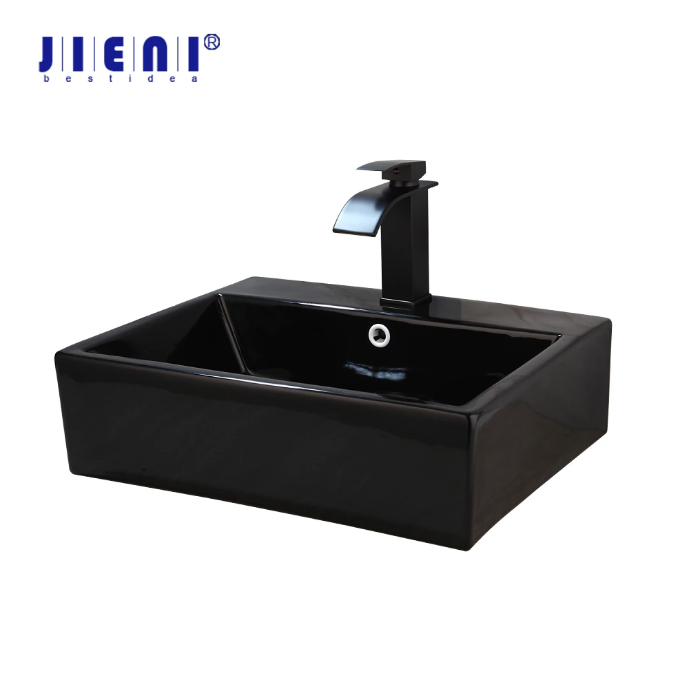 

JIENI Black Only The Ceramic Washbasin Vessel Lavatory Basin Bathroom Sink Bath Combine Brass Vessel Vanity Tap Mixer Faucet