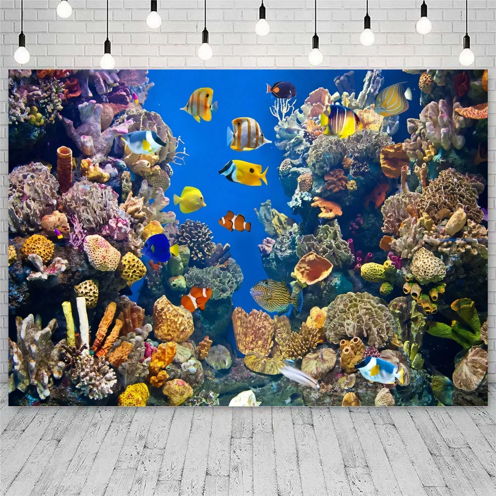 Under Sea Seabed World Backdrop Underwater Marine Coral Fishes Aquarium Baby Portrait Photography Background Photo Studio Props