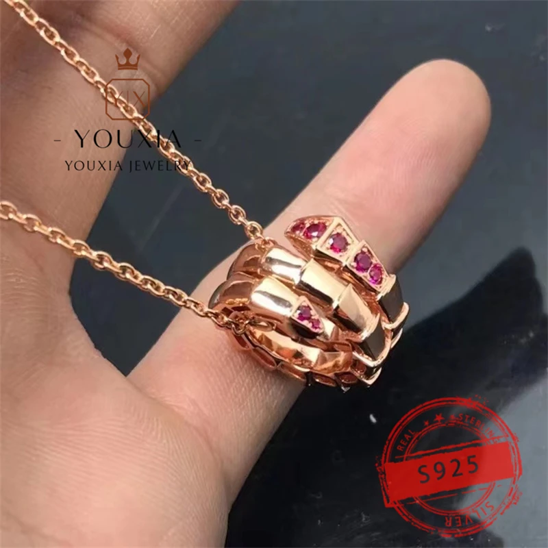 

1:1 custom s925silver pink colour luxury Necklace personality shiny jewelry European and American style Couple gifts pendant