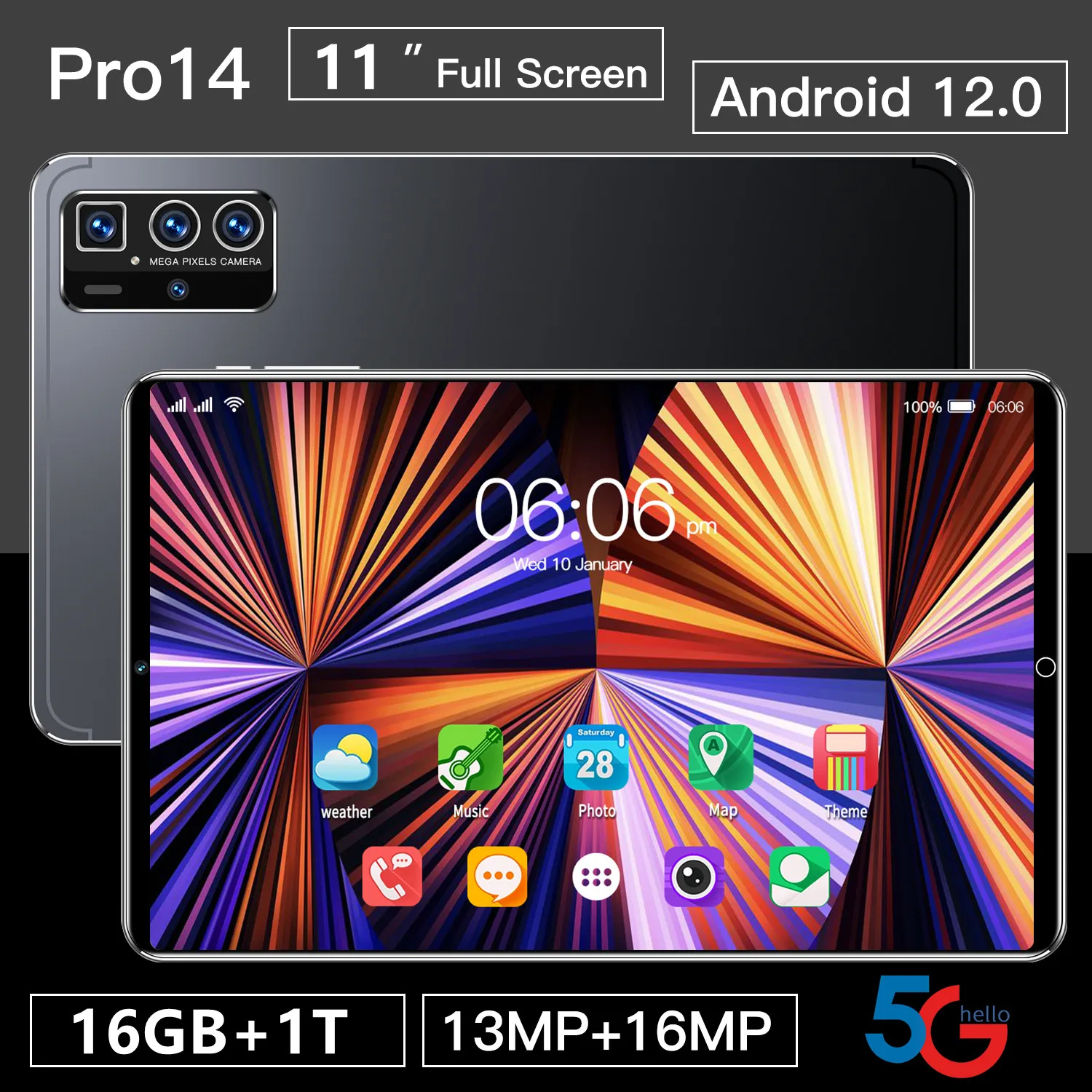 

Глобальная версия Новые 11 дюймовые Планшеты Android 12 Deca Core 16GB RAM 1T ROM двойная фотография LTE телефонный звонок Bluetooth WiFi Google планшетный ПК