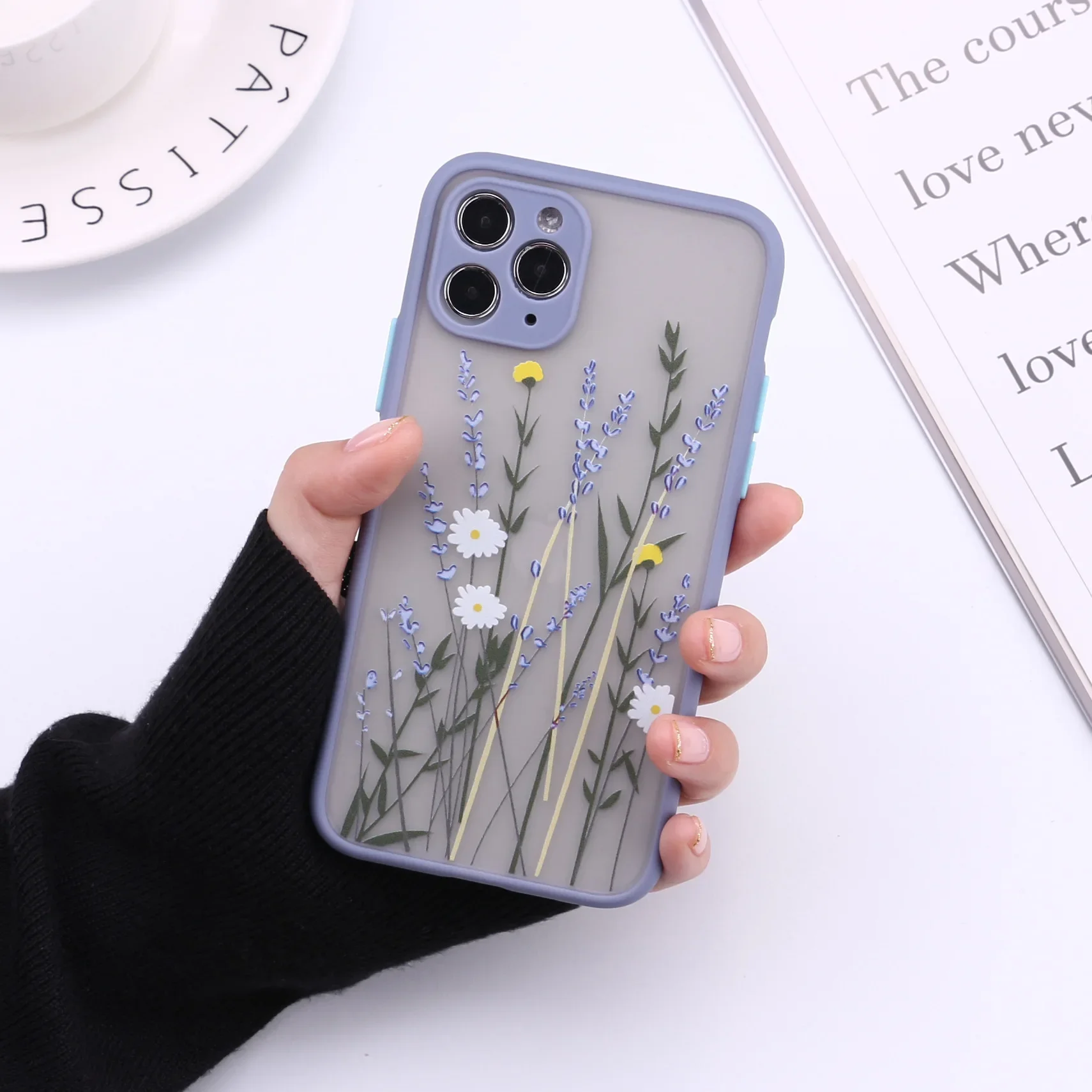 

IPhone 14pro Apple 15plus 12 13max Skin Feel Phone Case Frosted 8plus Protective Case Lavender Flower Pattern Smartphone Case