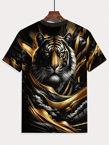 Мужская футболка с 3D-принтом и рисунком тигра - летняя футболка из дышащей полиэстера с короткими рукавами и круглым вырезом для занятий спортом на открытом воздухе