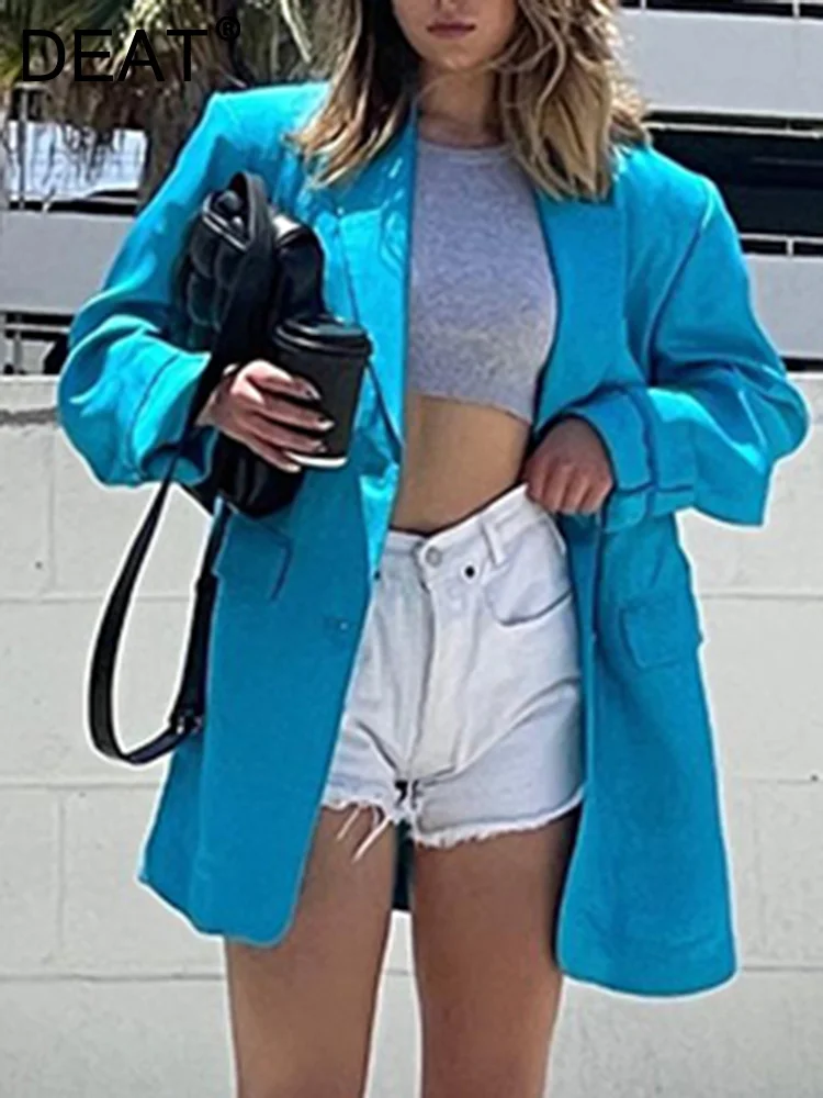 

[DEAT] Women Blazer Solid Simple Casual Elegant Style New Lapel Long Sleeve Padded Shoulder Blazer Tide Spring 2023 13DA4082