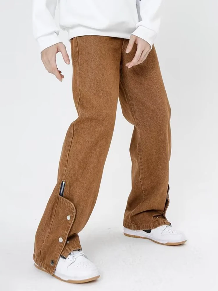 Four Seasons Men Jeans Graffiti Flared Pants High Street Fashion Brand Loose Stitching Casual Wide Leg Overalls Streetwear JEANS