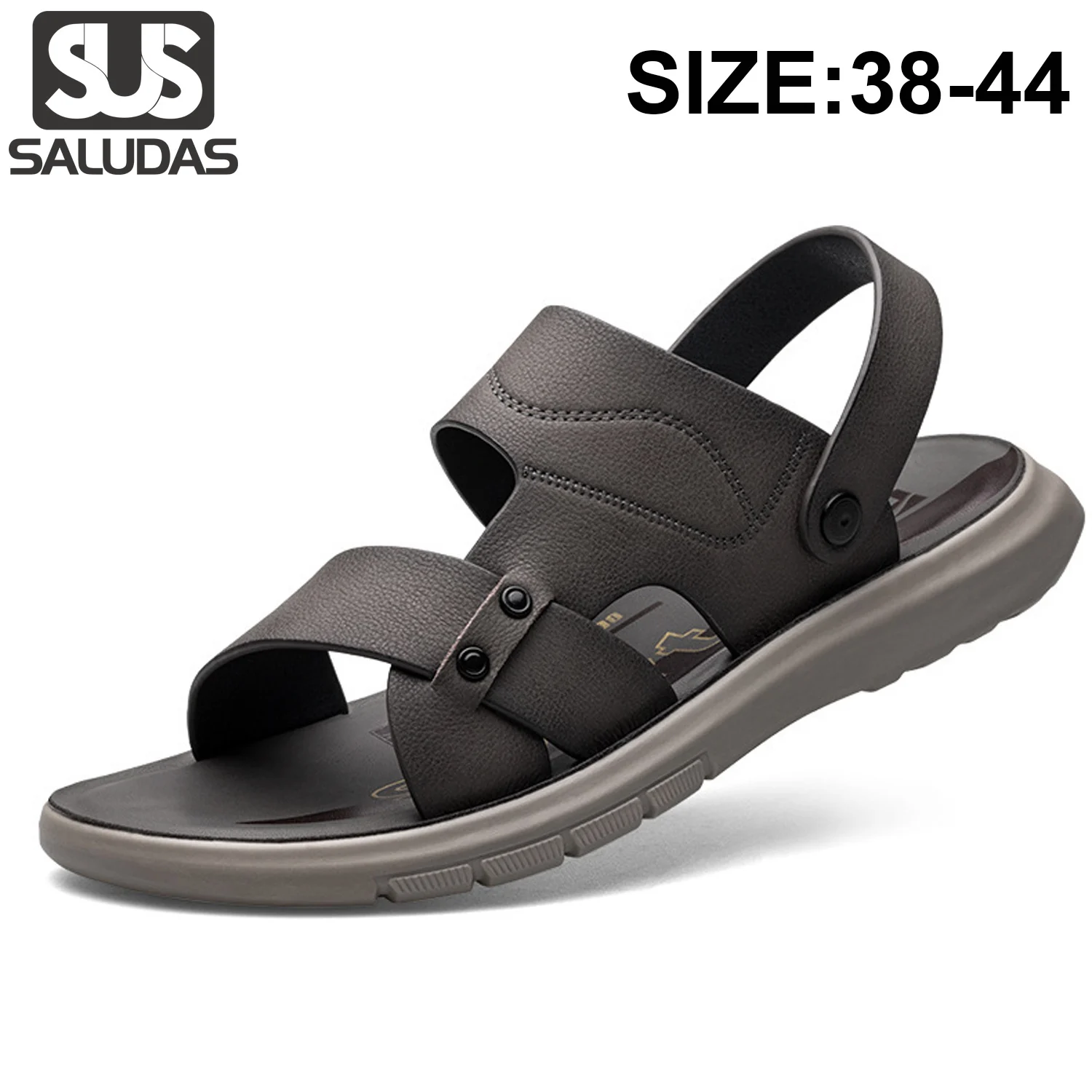 

SALUDAS Summer Sandals Fashion Men Leather Sandals Outdoor Beach Non-slip Male Footwear Comfort Slides Water Shoes