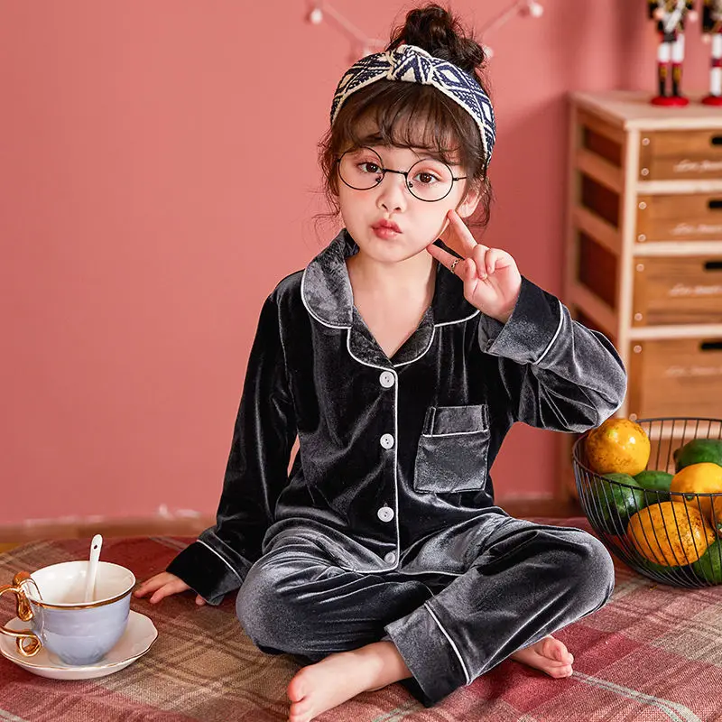 

Пижамный комплект для маленьких мальчиков и девочек, велюровая одежда для сна с длинным рукавом, ночная рубашка, наряд для дома, от 2 до 10 лет,...