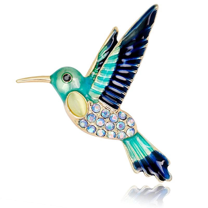 Women Animal Pin Fashion Bird Brooch Colorful Rhinestone Hummingbird Brooches Clothing Coat Party Jewelry Accessories