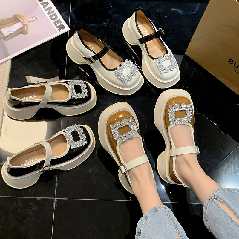 

Летняя обувь, женские сабо, женская обувь на платформе, оксфорды с кристаллами, Женская мода 2022, криперы, платье, новая стразы, кожа