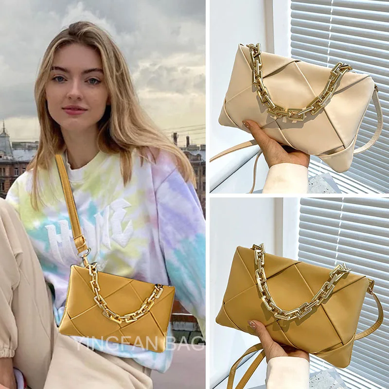 

2023 Fashion Weaving Shoulder Bag Thick Chain Underarm Bags for Women Brand Designer Handbags and Purses Ladies Crossbody Bag