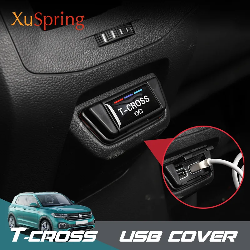 Car Rear Console Center USB Equip Charging Port Protective Cover Dust-proof Frame for VW T-cross Tcross 2019 2020 2021 2022