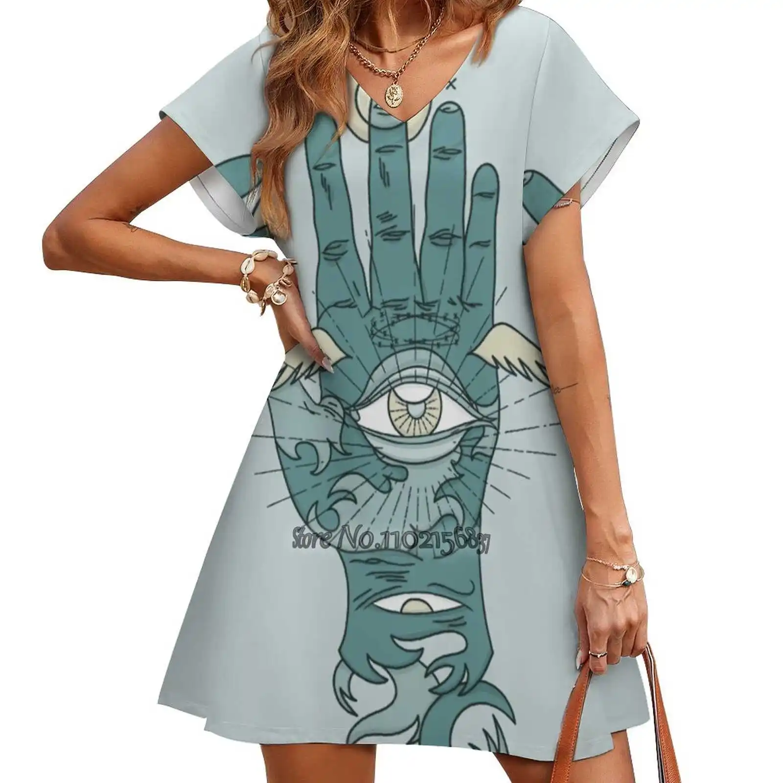 

Юбка женская трапециевидная с V-образным вырезом и принтом «Таро руки»