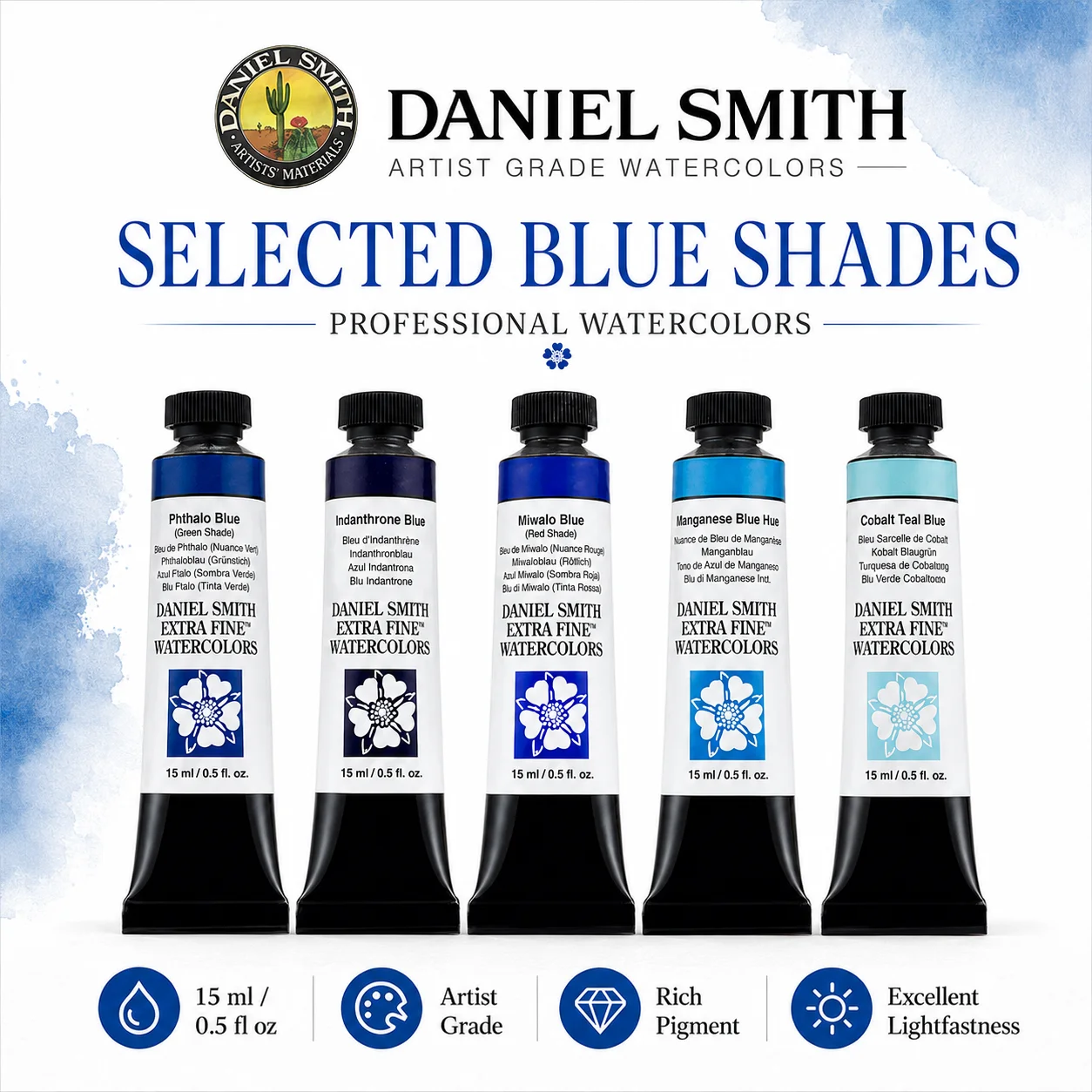 Акварельная краска Daniel Smith DS Extra Fine, 15 мл, профессиональная серия, синяя серия, импортный акварельный пигмент для рисования, художественные принадлежности (art.: 3920db15ad049) - 3920db15ad049