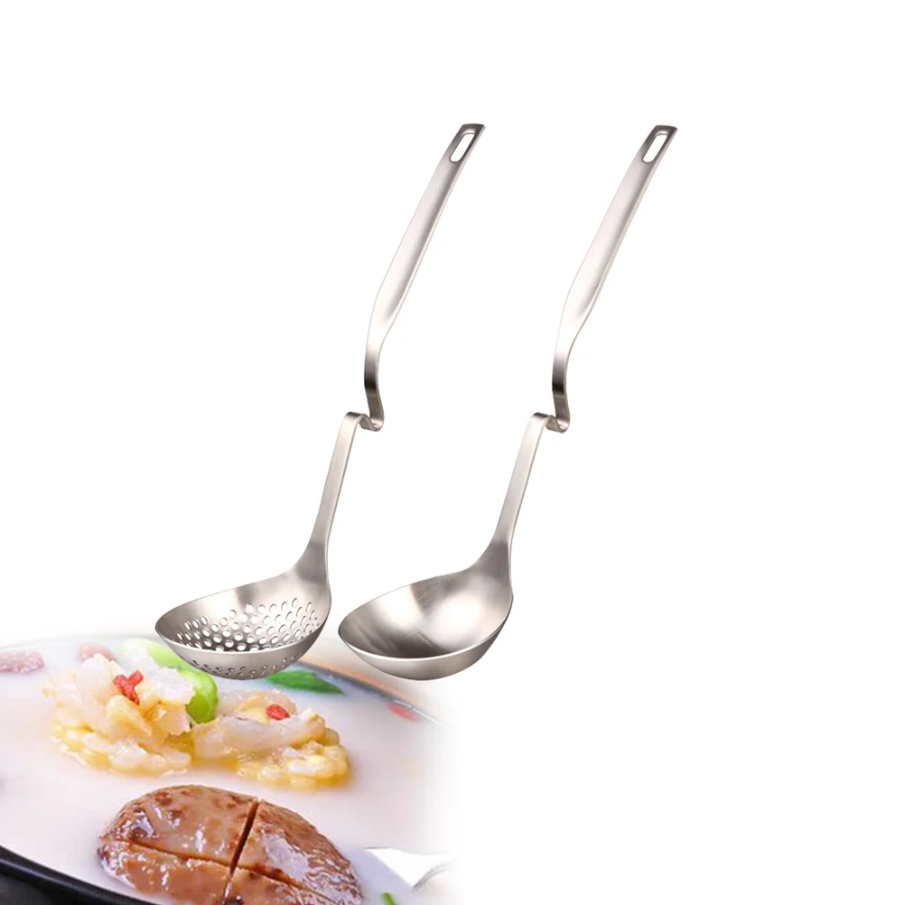 

2 Pcs Soup Stainless Steel Serving Portable Long Handle Utensil Flatware Colander for Hotpot