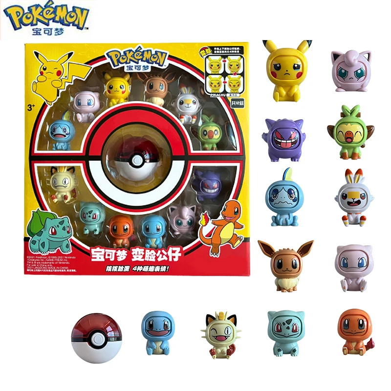 

Оригинальный набор покебола из аниме «Покемон», экшн-фигурка Eevee Gengar Mewtwo, модель, меняющая лицо кукла, эльф, мяч, игрушки