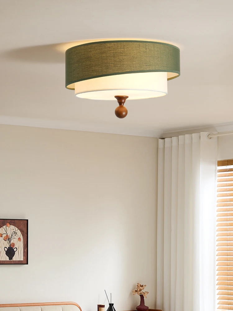 Винтажный тканевый японский потолочный светильник в стиле ретро для спальни
