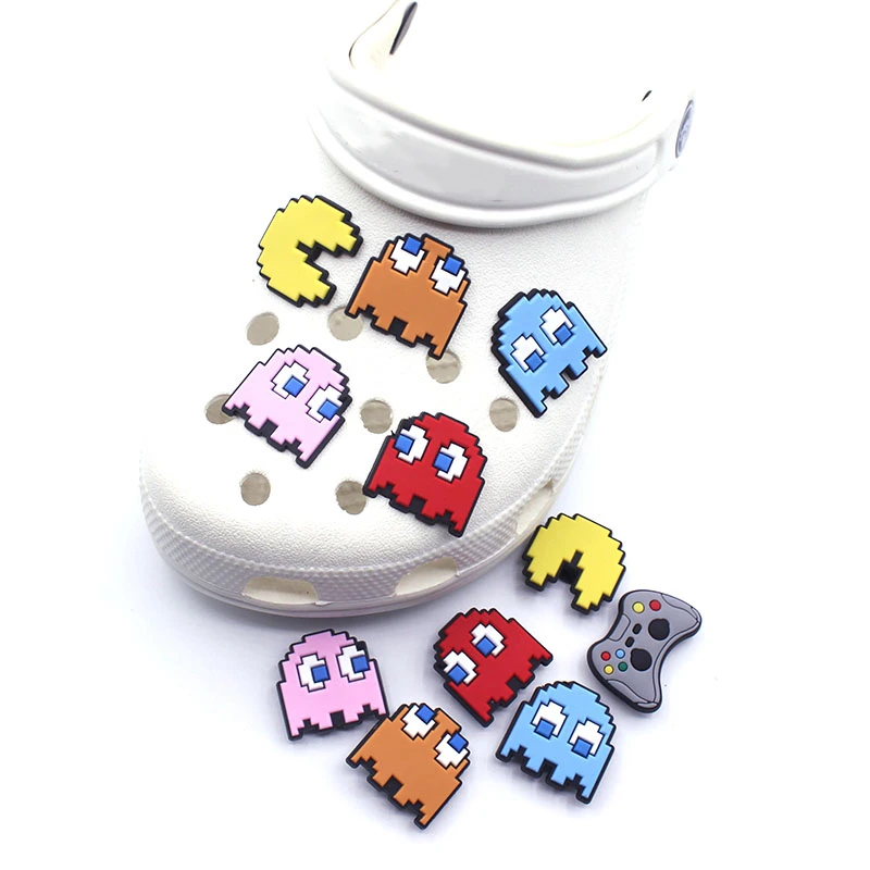 

High imitation Game Style PVC Shoe Charms Cute Pac-Man Shoe Accessories Shoe Buckle Decorations fit Croc JIBZ Kids X-mas Gifts